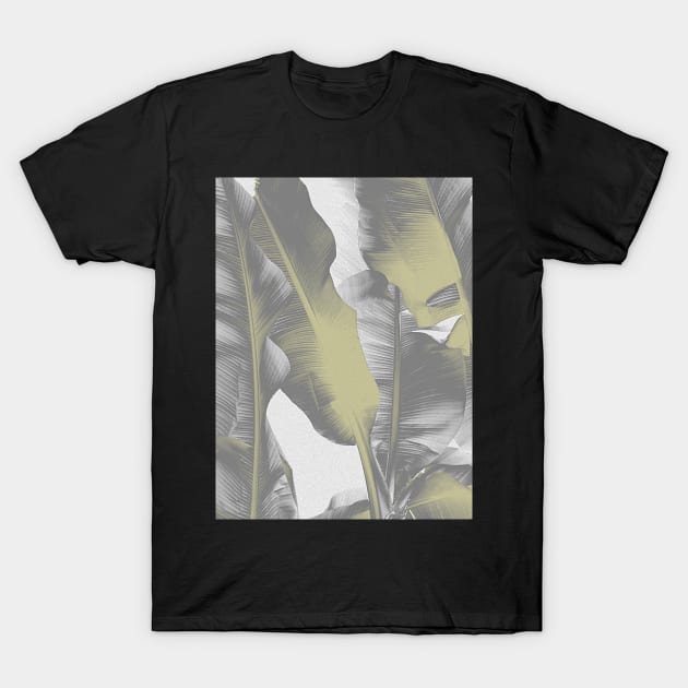 Gray and Gold Banana Leaves T-Shirt by nileshkikuchise